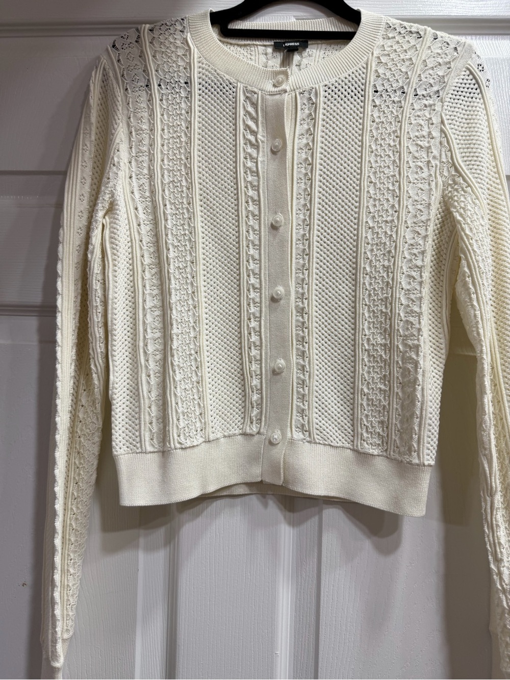 Express Cream Knit Pearl-Button Cardigan - Picture 2 of 4